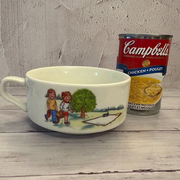 Vintage Retro 1980's Soup Bowl Mug with Kids Playing Summer Picnic  (SKU: 159MI) - Picture 2 of 4